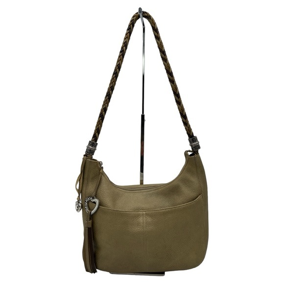 BRIGHTON WOMEN’S LEATHER GOLD HOBO PURSE SHOULDER BAG - Picture 1 of 9